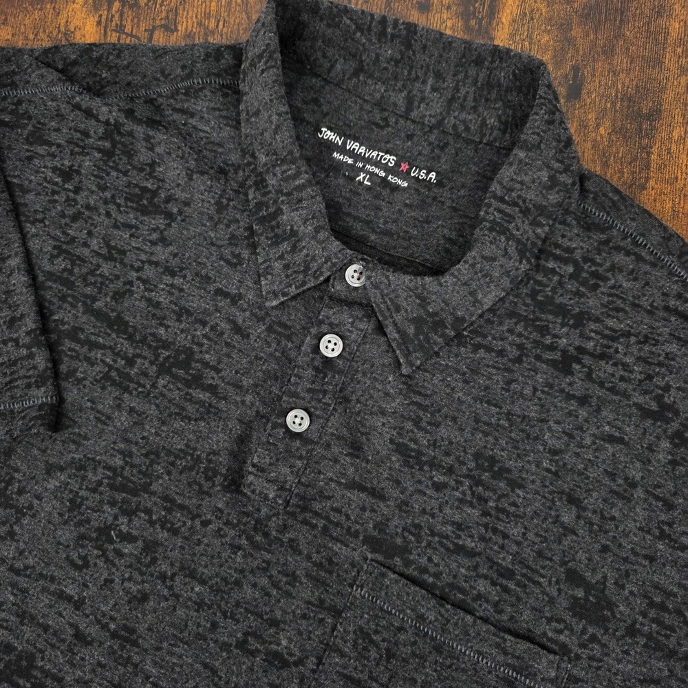 John Varvatos USA Slub Knit Polo Shirt Mens XL Charcoal Grey Short Sleeve Pocket